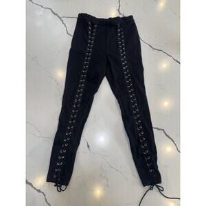 SHEIN Womens Black Lace Up Grommet Skinny Pants Leggings Size L 40/42, 8/10 Goth